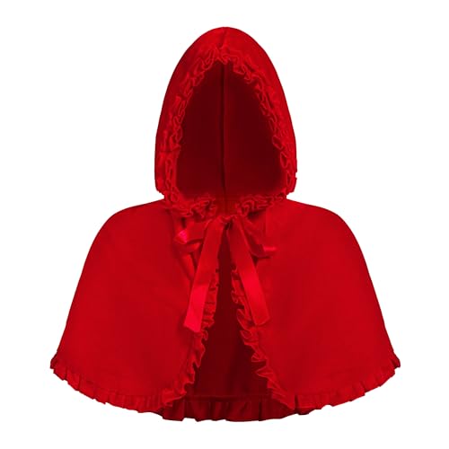 Kosgraiy Little Red Riding Hood Cape Women Adult Red Riding Hood Costume Short Velvet Hooded Clock Halloween Christmas Cloak Costume 35cm/13.8inch