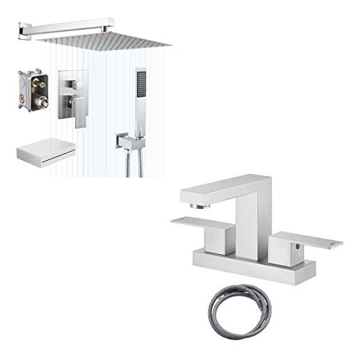 Kes Shower Faucet With Tub Spout Rainfall Shower Head With Handheld Shower & Bathroom Sink Faucet With Supply Lines, Xb6305S12-Bn+L4150Lf-Bs #TOP14