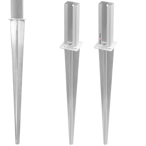 KOTARBAU® 2 Piezas Soporte para Clavar en Tierra - Acero Galvanizado - 60x40 cm - Plata - Piqueta para Poste - para Valla Metálica - Soporte Poste con Punta - Resistente A La Corrosión