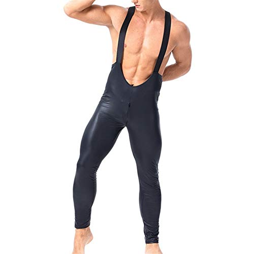 CHENZHANMAOYI Body Overalls PU Leather Zipper Crotchless Mens Jumpsuits Wrestling Singlet Latex Maillot Catsuits XXL… - Afbeelding 4
