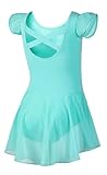 DIPUG Ballet Leotards for Girls Toddler Dance Leotard Flutter Sleeve and Criss-Cross Back Green Size 10-12