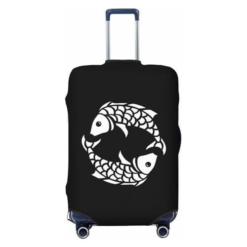 Pisces Zodiac Symbol Travel Luggage Cover Suitcase Protector Fits 18-21 Inch Case(Black,S)