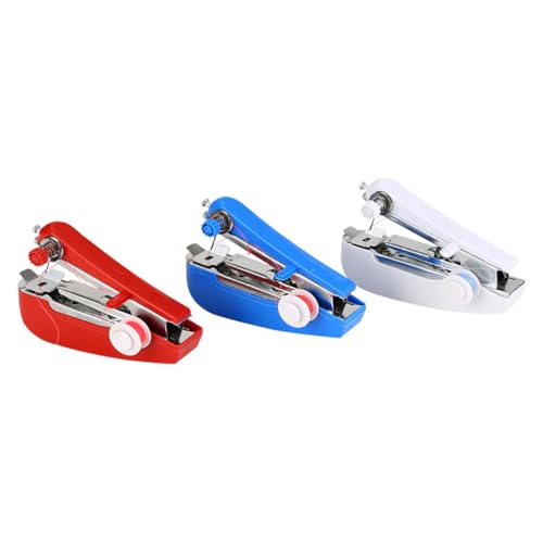 iplusmile 3 piezas Mini Máquina de Coser Portátil sin Cables Blanca Azul Roja y Práctica para Costura Doméstica y Manualidades para Viajes y Diario