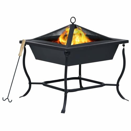 Sufrk Brasero negro 42 x 42 x 45 cm de acero, brasero de exterior, brasero de jardín, Fire Pit para camping, calefacción terraza de camping