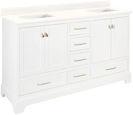 Signature Hardware 480784 Quen 72" Free Standing Double Vanity Set with Wood Cabinet, Vanity Top and Rectangular Undermount Vitreous China Sink - Soft White/Arctic White