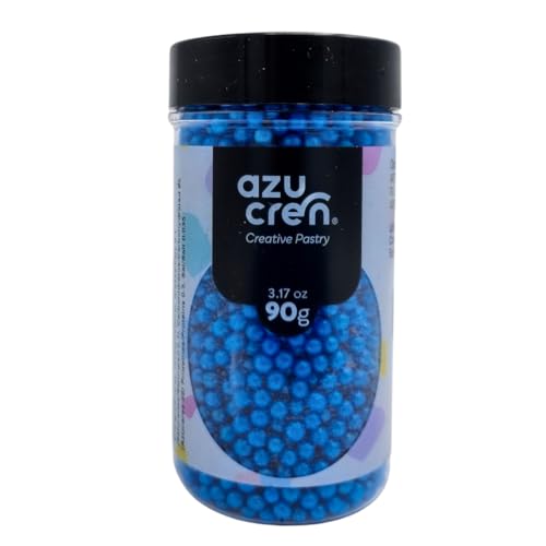 Azucren, Perlas Comestibles para Tartas, Sprinkles Comestibles, Ideal para Decorar Cupcakes, Galletas y Chocolates, Diametro 4 Milímetros, 90 Gramos (Azul)