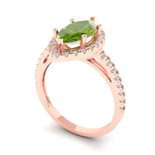 Clara Pucci 2.38 tcw Marquise Cut Engagement Ring for Women, 14K Solid Gold, Rose Gold, Halo Natural Peridot Bridal Anniversary Promise Ring2
