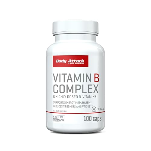 Body Attack Vitamin B-Complex - 8 hochdosierte B Vitamine - Vitaminpräparat zur Nahrungsergänzung - 100 Caps