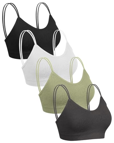 Omisy 4 Pcs Cami Bralettes for Women, Padded Sport Bra Pack No Underwire with Dual Straps for Sleeping, Yoga, Lounging