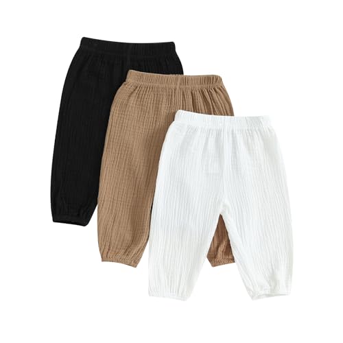 Image of Thilsidee 3 Pack Toddler Baby Boy Girl Solid Color Shorts Elastic Waist Casual Short Trousers Spring Summer Fall Short Pants