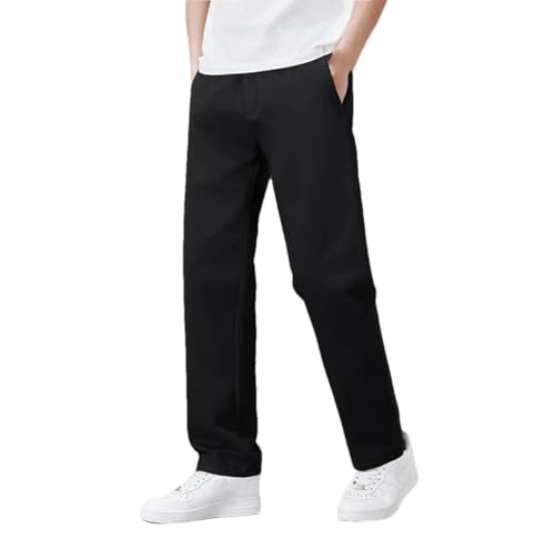 Casual Pants Men Elastic Waist Straight Leg Fit Trousers Male Loose Cotton Work Wear Pant