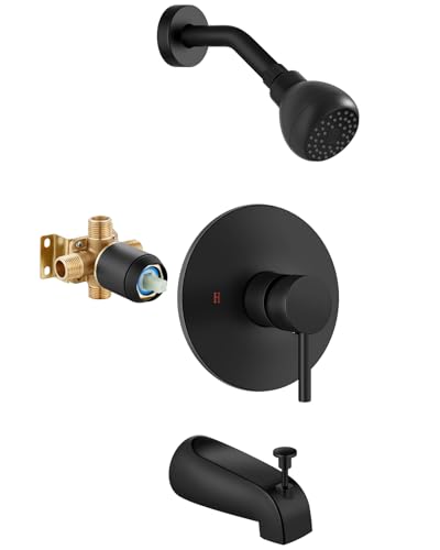 GBBNE Shower Tub Faucet Set with Valve Rain Head and Spout Matte Black