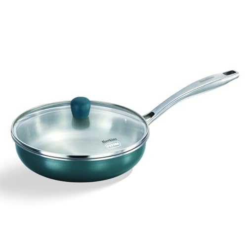 Image of Hawkins 22 cm Triply Stainless Steel Olive Frying Pan | Induction & Gas Compatible | Easy-Clean Ceramic Exterior | with Lid | Green (POSF22G)