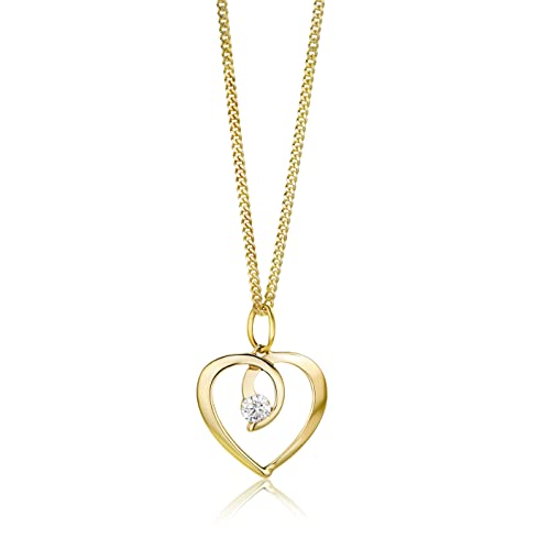 Orovi Pendentif Femme en Or Jaune 9 Carats (375), Pendentif Cœur avec Zircone, Collier Coeur, Chaîne Argent plaqué Or Offerte, Bijoux Femme, Collier...