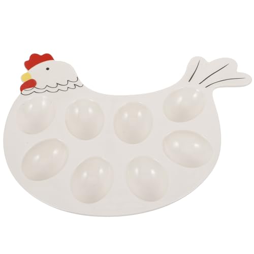 Alipis Easter Deviled Egg Plates: 8 Eggs Ceramic Chicken Eggs Platter Hen Shape Egg Holder Container Decorative Boiled Egg Tray for Refrigerator Kitchen Countertop