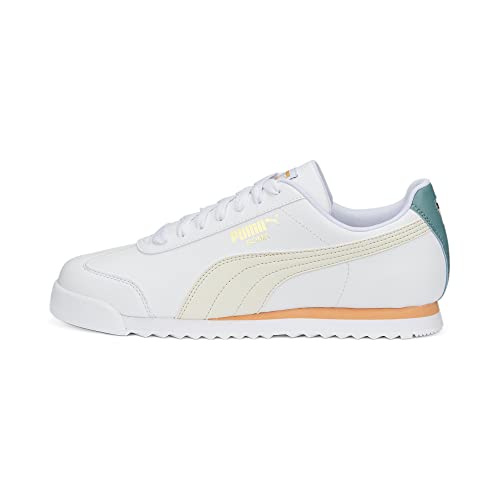 PUMA Men's Roma Sneaker, Basic+ Pristine White-Orange Peach, 8.5