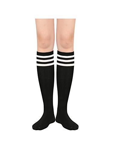 Century Star Women's Athletic Knee High Socks Thin Stripes Tube Socks High Stockings Outdoor Sport Socks 1 Pack Black White One Size #TOP1