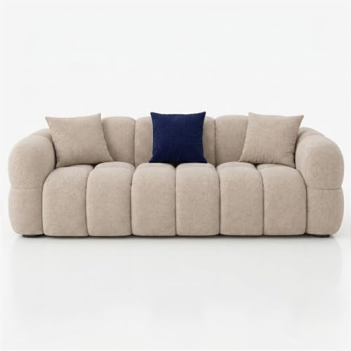 Image of FURNY Luxury Nimbus 3 Seater Bubble Cloud Sofa Set for Living Room | Boucle Weave Fabric Upholstered | Modern Cushioned Comfortable Couch for Home Office & Drawing Room | Sandstone Beige