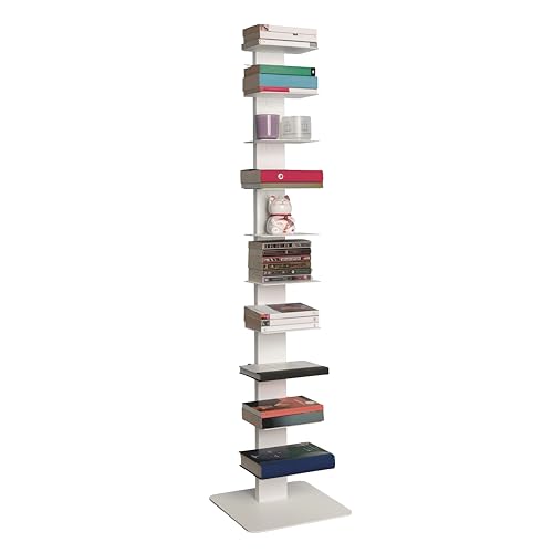 STEELNOVO | Beatrice, Libreria Verticale Salvaspazio con 10 Ripiani, Altezza 150 cm, Libreria a Colonna in Acciaio Verniciato Moderna, Scaffale da Terra Colore Bianco, Soggiorno, Studio, Made In Italy