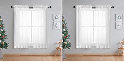 Image of OWENIE Sheer White Curtains Living Room 54 inches Long, Rod Pocket Curtain Sheers Bedroom, Light Filtering Voile Panels Drapes Small Window Treatments 2 Panels, 42 inch W x 54 inch L, White (Pack of 2)