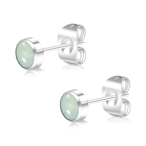 BLISI Green Aventurine Stud Earrings 4mm Titanium Minimalist Round Post Earrings Natural Gemstone Boho Jewelry Ideal Bridesmaid Present Hypoallergenic & Dainty Ideal Gifts for Mom