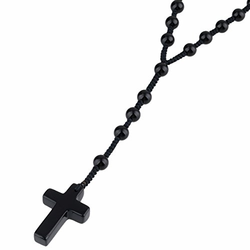 TUMBEELLUWA Cross Pendant Beaded Necklace for Men Women, Catholic Rosary Hand Knotted Necklace