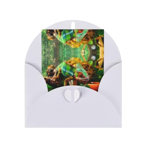 Tarjeta de felicitación blanca con sobre a juego, bonito estampado de camaleón en blanco, diseño bendecido para cumpleaños, boda, día de San Valentín
