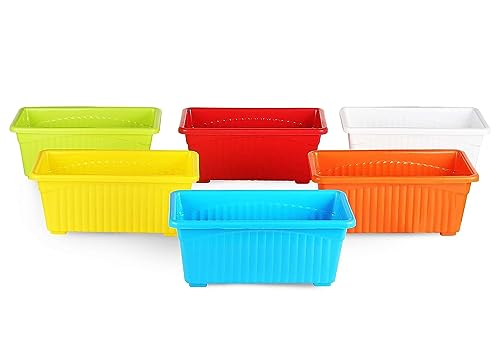 Image of Rectangular Plastic Pots for Plants, Window Flower Pots for Home, Window Display, Garden (Multicolor 14 inch - 3 pc)