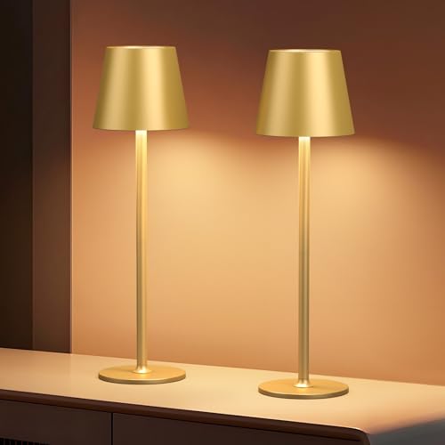 Opiniones de Lámpara de mesa . 42 2 Pack Lámpara de mesa inalámbrica recargable, Lámpara de mesa a pilas con control táctil, 3 Colores Stepless Dimming Up Portable LED Lámpara de escritorio para el dormitorio...