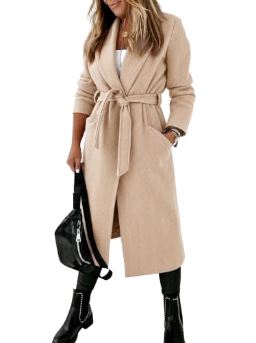 Image of Ladiyo Womens Classic Coat Lapel Collar Open Front Belted Long Jacket