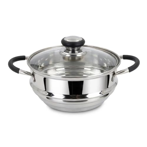 Blackmoor Stainless Steel Food Steamer Insert | Fits 16cm 18cm & 20cm Pans | PFAS-Free | Tempered Glass Lid with Steam Vent | Dishwasher Safe | Rust-Resistant