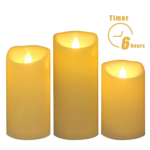 Image of CANDLE CHOICE Waterproof Outdoor Battery Operated Flameless Pillar Candles with Timer Realistic Flickering Plastic Fake Electric LED Lights for Lantern Garden Wedding Christmas Decorations 3 Pack