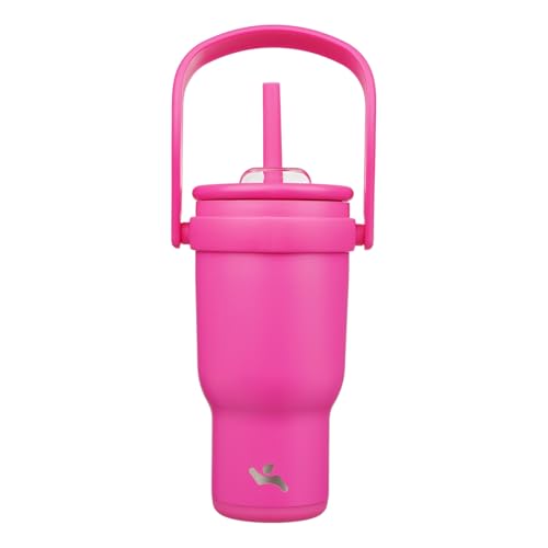 Konokyo 30 oz Tumbler with Side Handle, Insulated Water Bottle with Straw and 2 in 1 Lid, Stainless Steel Cup Travel Coffee Mug for Sports Office Gym,Fuchsia