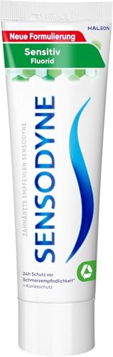 Sensodyne Sensitiv Fluorid Zahnpasta, 75ml, tägliche Zahncreme zum Schutz vor Karies, bei schmerzempfindlichen Zähnen