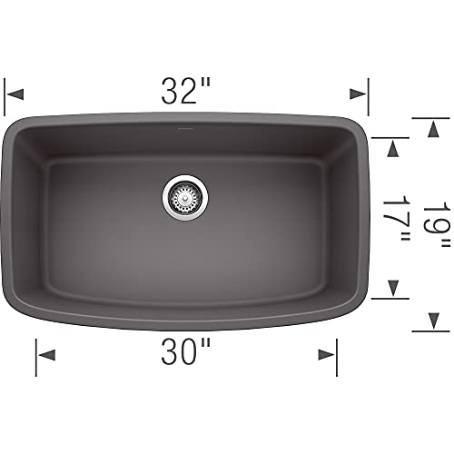 Blanco 441611 Valea Super Undermount Single Bowl Kitchen Sink, Large, Cinder, 32" L X 19" W #TOP1