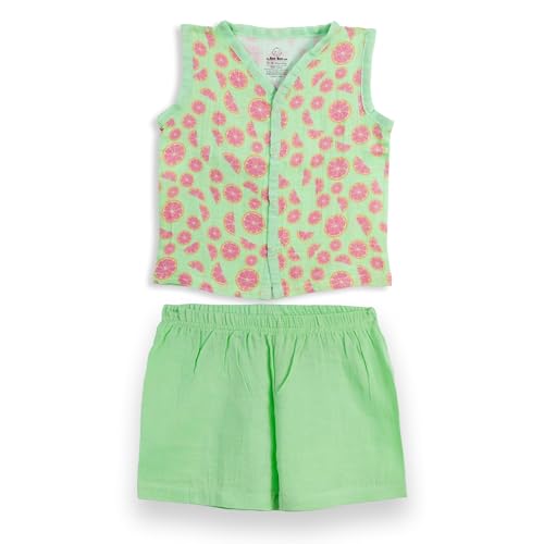 Image of The Boo Boo Club Muslin Jhabla and Short Set GOTS Certified Organic Cotton | Short Sleeve Snap Button Vest | Summer Wear Set | Printed Jhabla with shorts