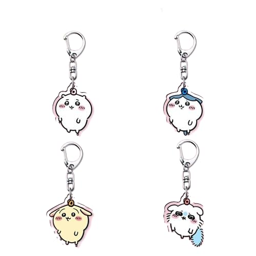 LANGXLX Little Keychains, Hachiware Rabbit Pendants, All 4 Types, Key Chains, Cute Decorations, Moe Goods, Acrylic, Fashionable, Lovely, Accessories, Surroundings, School Festival, Christmas, Birthday