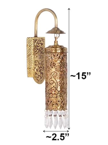 Image of Hand Carved Brass & Crystal Cylinder Sconce - Cylinder-Carving Wall Light Decorative Lighting for Living Rooms Wall Ceiling Lamp Balcony Decor, Pack of 4 (Free Bulb)