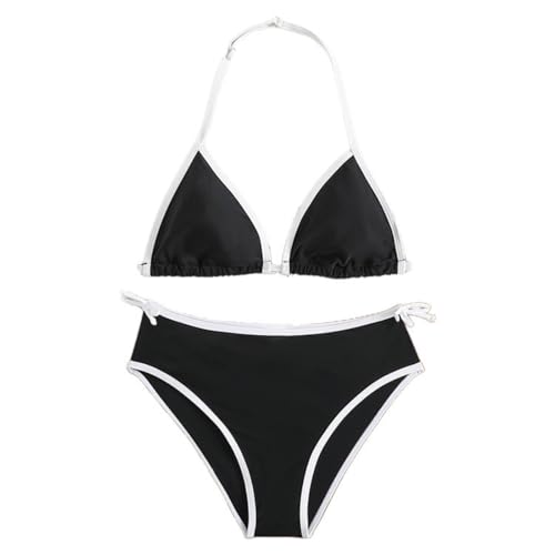 Bikini adolescente y traje de baño de dos piezas para niñas en color liso