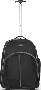Targus Kompakter Roll-Rucksack für Business, College Student und Reise, Pendler, strapazierfähiges Material, Tablet-Tasche, abnehmbare Laptop-Schutzhülle für 16 Zoll Laptop, schwarz (TSB750US)