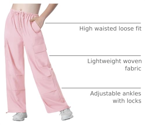 Image of EXARUS Girls Parachute Pants Cargo Hip Hop Wide Leg Baggy Y2K Teen | Tween Casual School Dance Streetwear with Pockets Elastic Waist Youth Junior Kids Bottoms Hiking 8-14Y