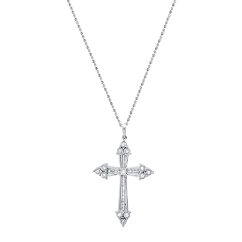 Dazzlingrock Collection 0.25 Carat (ctw) Round & Baguette White Diamond Ladies Cross Pendant 1/4 CT, Sterling Silver