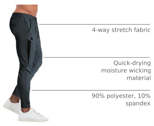 Image of BROKIG Mens Tapered Gym Joggers Pants Workout Sweat Pants | Athletic,Running,Hidden Zipper Pocket,Ankle Zip,Functional Breathable Mesh,Quick Dry,4-Way Stretch,Polyester Spandex Blend