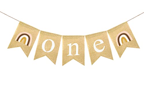 FAKTEEN Boho Regenbogen One Jute-Banner Jungen Mädchen 1. Geburtstag Party Dekorationen Ein Hochstuhl Banner Fotohintergrund Cover