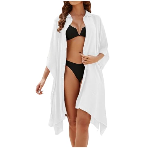 Womens Sun Protection Beach Cover Up Button Down Short Sleeve Cardigan Loose Causal Swimsuit Coverups Dresses