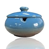 Generic Ceramic Ashtray with Lids, Windproof, Cigarette Ashtray for Indoor or Outdoor Use，Ash Holder for Smokers,Desktop Smoking Ash Tray for Home Office Decoration (Blue), Large