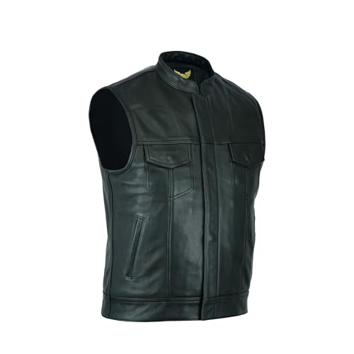 Leatherick Męska kamizelka motocyklowa Anarchy Premium ze skóry bydlęcej, czarna, M - EUR48