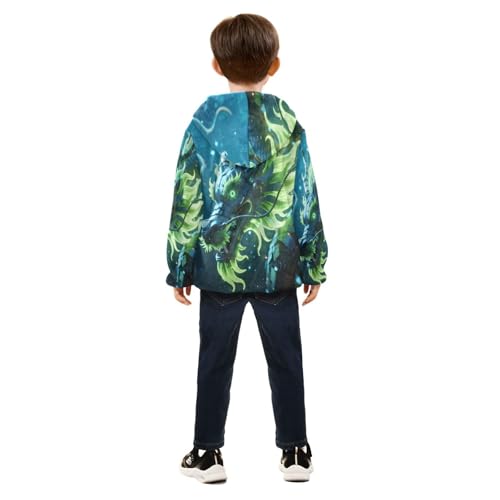 Dragon with Green Flames Toddler Fleece Jacket Girl Boys Hooded Fleece Jacket Coat Warm Outwear Zip-up 3-10T4
