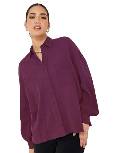 Image of Styli Women Drop Shoulder Crepe Oversized Shirt | Stylish Casual Shirt for Women | Comfortable Tops | Perfect for Office, Travel & Daily Outfits