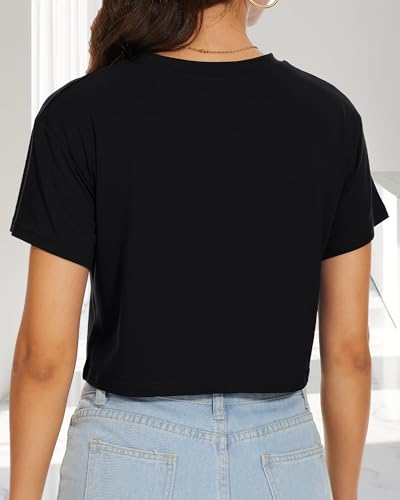 Image of Womens Summer Crop Tops Short Sleeve Round Neck T-Shirts Loose Fit Casual Blouse 2026